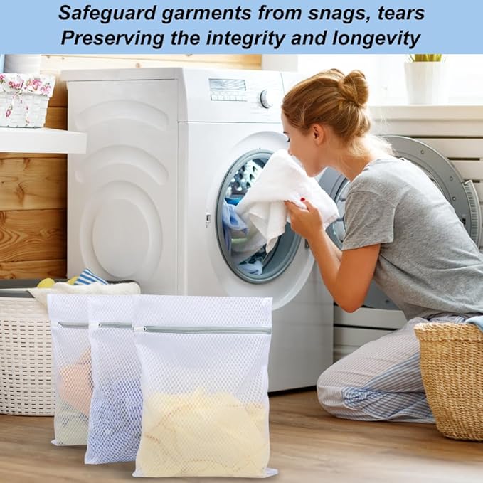 Vivifying 3Pcs Mesh Laundry Bags for Delicates, Honeycomb Mesh Wash Bags with Zipper for Washing Machine, Shoes, Lingerie, Socks and Stuffed Toys (Medium, 12.5 x 16Inches)