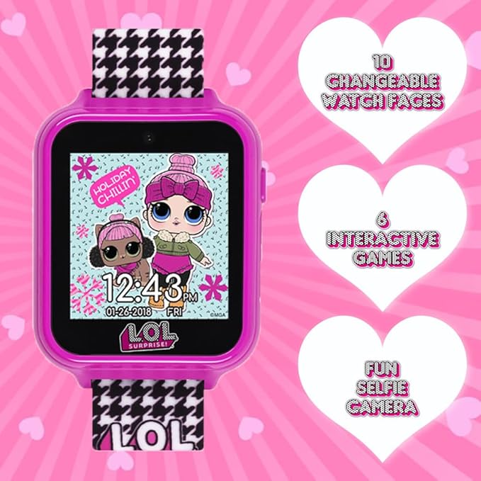 LOL Surprise Kids Smart Watch with Camera, Games, Voice Recorder, Step Counter, 10 Unique Watch Faces, Alarm, Timer, and Calculator - Fun Tech Toy for Kids