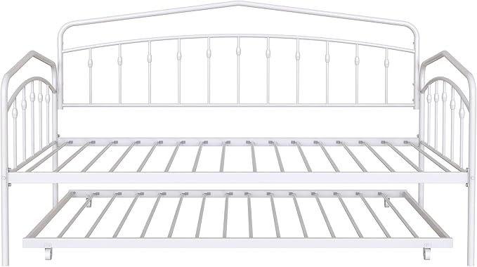 Christopher Knight Home Fox Twin Daybed with Trundle, Metal Sofa Bed Set, Rollaway Daybed Couch Bed Frame for Bedroom Living Room Guest Room, Elegant and Simple Style, Anti-Noise, Easy Assembly, White