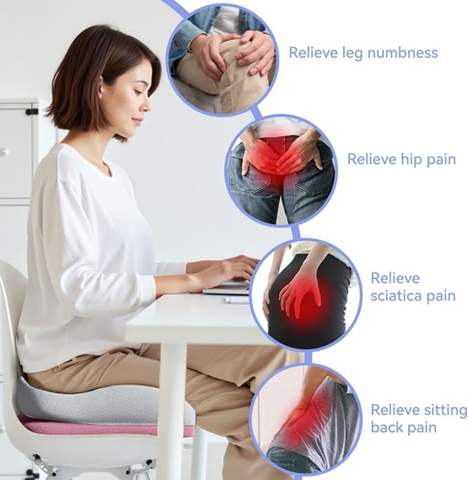 Seat Cushions for Office Chairs Wheelchair Cushion for Long Sitting Back Pain，Memory Foam Seat Car Computer Desk Chair Cushion，Coccyx Cushion for Tailbone Pain Relief Cushion Office Chair Butt Pillow