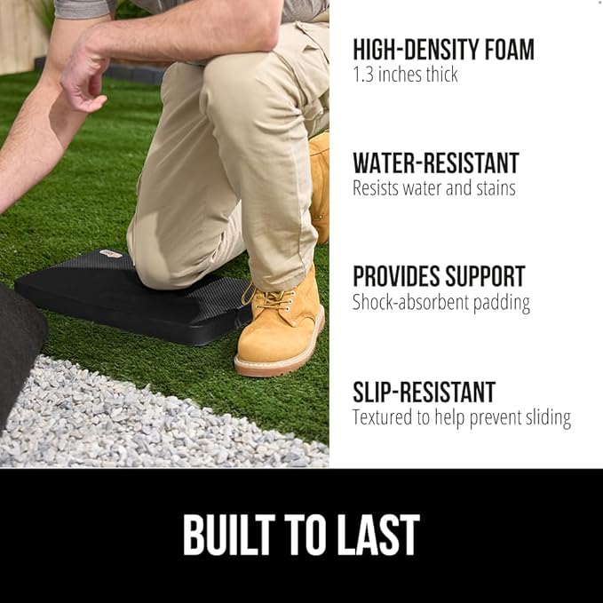GORILLA GRIP Extra Thick Patent Pending Soft Foam Kneeling Pad, 2 PK, Supportive Large Cushion Knee Pads for Gardening, Baby Bath, Dirt and Water Resistant, Workout and Garden Supplies, 17.5x11, Black