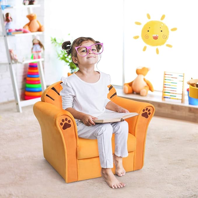 Costzon Kids Couch, Children's Sofa Armrest Chair with Pattern, Toddler Furniture w/Sturdy Wood Construction, Preschool, Lightweight Kids Couch Sofa Chair for Aged 1-5 Boys & Girls Gifts, Lion