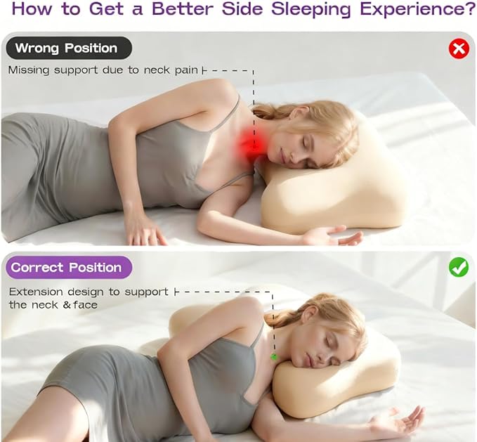 Side Sleeper Pillows for Adults - Patented Cervical Neck Pillow for Sleeping - High Density Extra Soft Ergonomic Curved Memory Foam Pillow, Cooling Pillowcase (Beige)