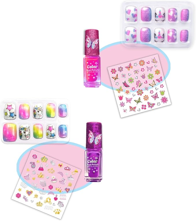 BFF Nail Playing Set Press On Nails Scented Nail Polish Nail Stickers Kids Toys for Birthday Gifts Ages 5+