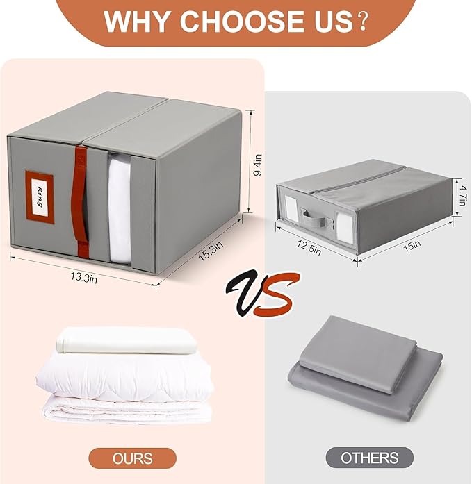 4 Pack Bed Sheet Organizer, Extra Large Foldable Linen Closet Organizer and Storage with Oxford Fabric, Clear PVC Window & Leather Handle – Storage for Bedding, Blankets, Duvet Cover Set, Quilt