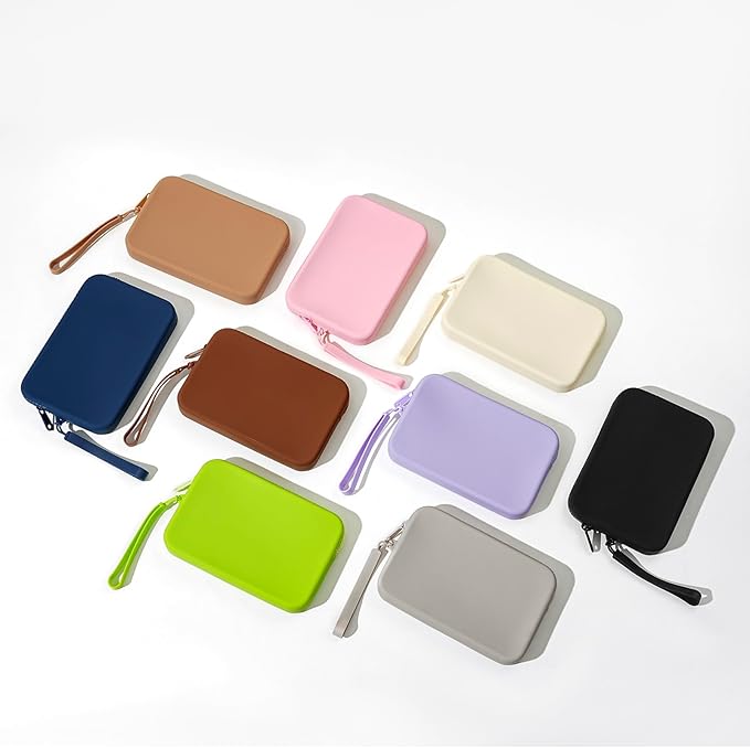 WHHJM Large Silicone Multifunctional Essential Bag Portable Travel Makeup Bag for Women Men Cards Cash Bag Zipper Pouch (Grey)