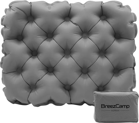 BreezCamp Inflatable Seat Cushion, Lightweight Stadium Seat Pad, Camping Accessories Chair Pad for Airplane Travel, Hiking, Climbing, Home and Office,Gray