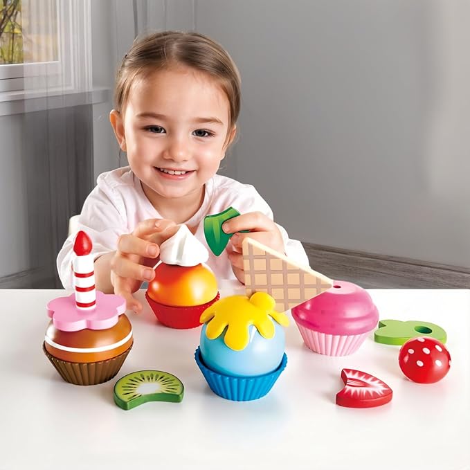 Hape Cupcakes | Colorful Wooden Cupcakes, Children’S Pretend Play Food Kitchen Toy