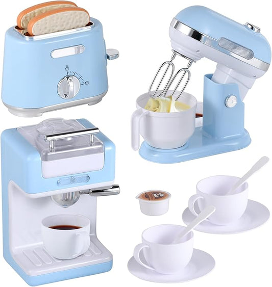 Kitchen Appliances Toys, Play Kitchen Accessories, Toy Kitchen Appliances for Kids, Pretend Kitchen Toys with Coffee Maker, Mixer and Toaster, Toy Kitchen Set Birthday Gift for Kids Ages 3+ (Blue)