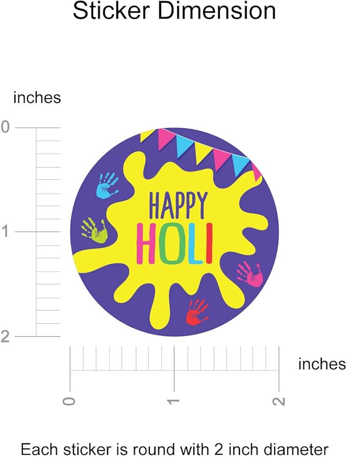 Happy Holi Stickers, 40 Pieces, 2 inches, Round, 4 Unique Designs