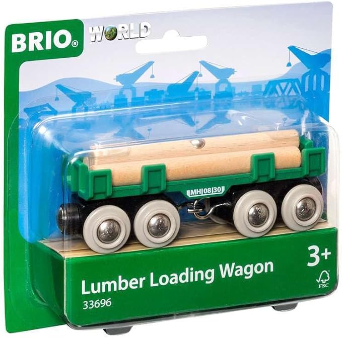BRIO World - 33696 Lumber Loading Wagon | 4 Piece Toy Train Set for Kids | FSC-Certified Wooden Components | Ideal for Ages 3 and Up - Green