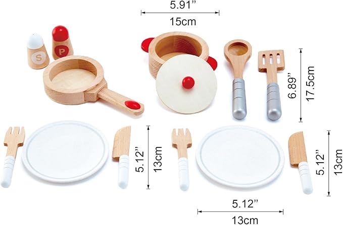 Hape Cook & Serve Set | 13 Piece Wooden Pretend Play Cooking Set with Accessories