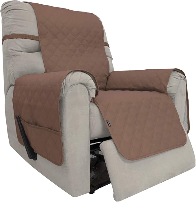 Easy-Going Sofa Slipcover Waterproof Recliner Chair Cover Non-Slip Fabric Couch Cover for Living Room Washable Furniture Protector for Pets Kids Children Dog Cat (Recliner, Brown)