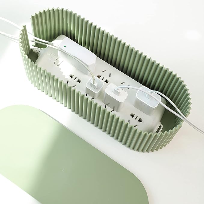 FABROK Cable Management Box, Cord Organizer Box with 10 Cable Ties, Power Strip Storage to Hide Charger Adapter Power Cord Charging Station(Small/Green)