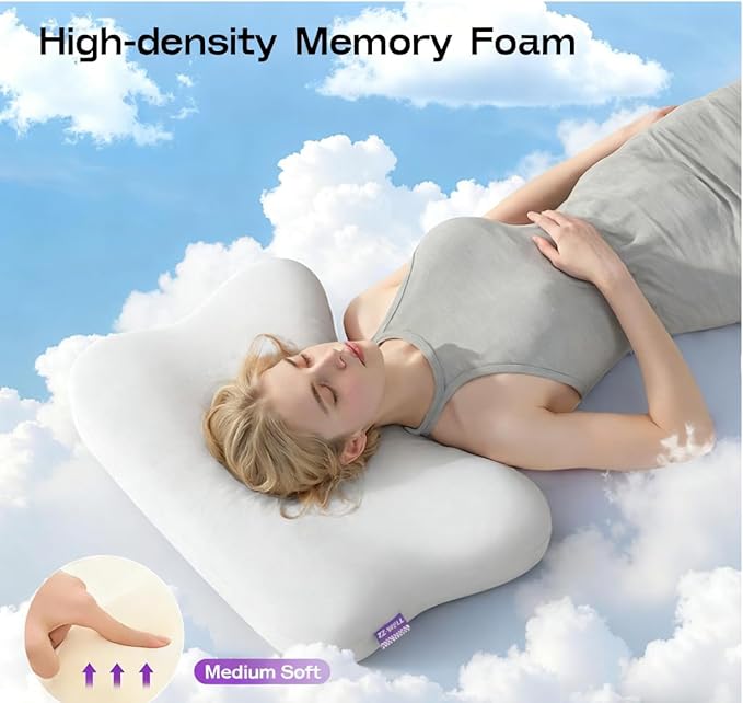 Side Sleeper Pillows for Adults - Patented Cervical Neck Pillow for Sleeping - High Density Extra Soft Ergonomic Curved Memory Foam Pillow, Cooling Pillowcase (Light Grey)