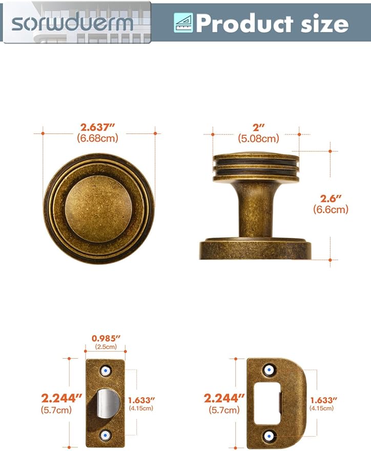 1 Pack Antique Brass Bronze Door Knobs Passage Door Knob Interior Door Handle for Hall and Closet Zinc Alloy