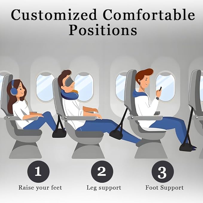 zxbaers Airplane Foot Rest, Portable Airplane Foot Hammock with Memory Foam, Adjustable Height Leg Support for Travel Office Long Flight Essentials
