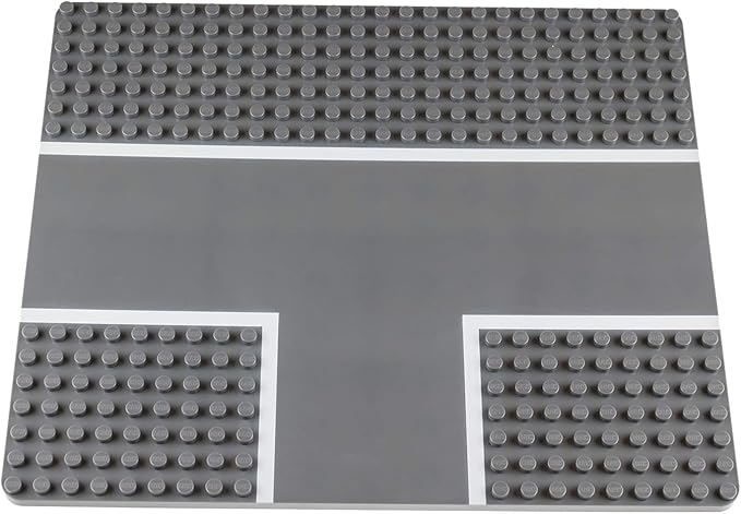 Strictly Briks Compatible with Lego Building Blocks Road Plates 3-Way Intersection 13.75" x 16.25", Kids Building Brick Baseplates for City Road, Street, Race Track, Towns, Classic Size