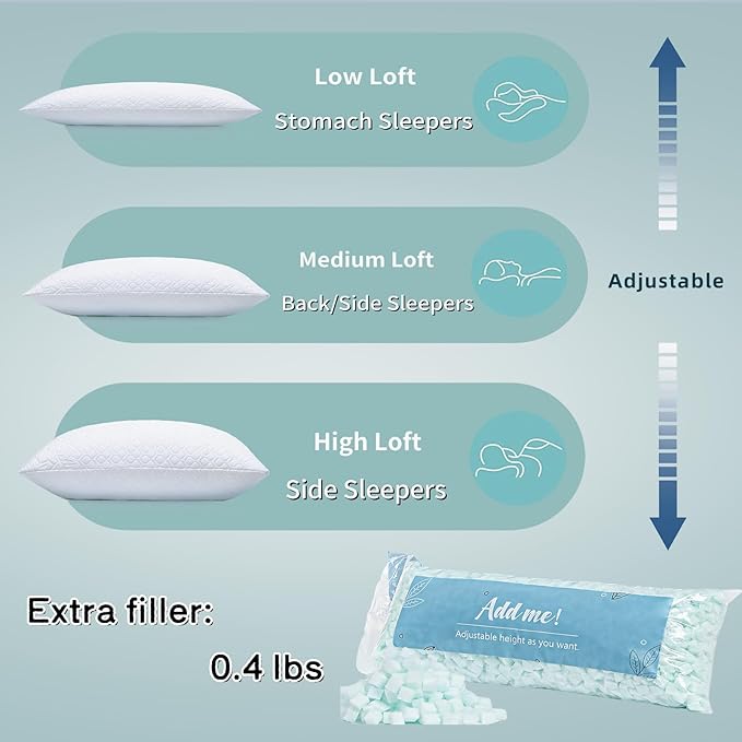 Pillow King Size Memory Foam for Sleeping, Bed Pillows with Washable Cooling Pillowcase for Back & Side & Stomach Sleepers, 20x36 inches