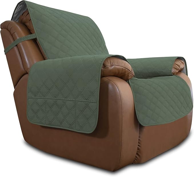 Easy-Going Sofa Slipcover Waterproof Oversized Recliner Chair Cover Non-Slip Fabric Couch Cover for Living Room Washable Furniture Protector for Pets Kids Dog (Oversized Recliner, Greyish Green), 28"