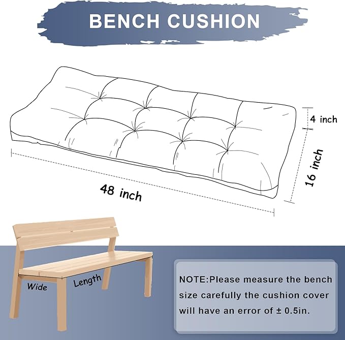 Bench Cushion 36 Inch - Luxury Chenille, High-Density Memory Foam, Non-Slip Bottom, Soft Durable Indoor Tufted Long Seat Cushion for Window Garden Furniture (Gray, 48x16x4 Inch)