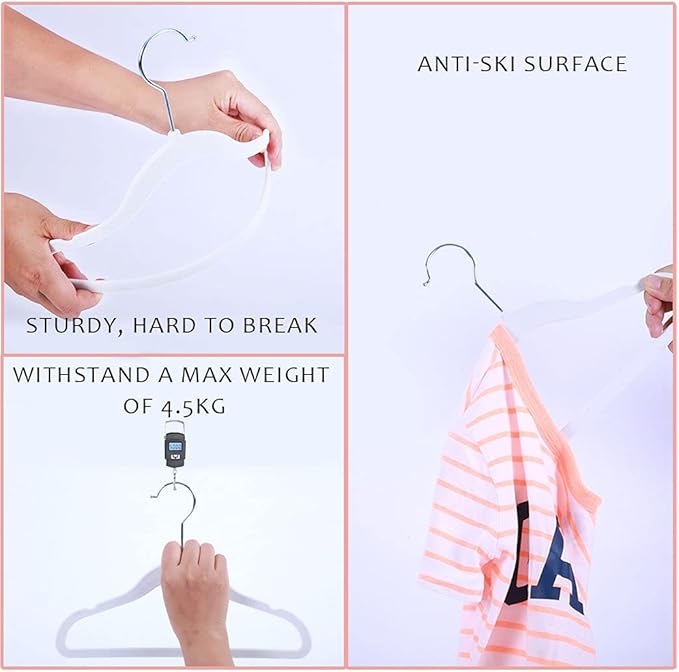 Kids Velvet Clothes Hangers, Non Slip Baby Hangers White (11.6" Inch - 40 Pack)