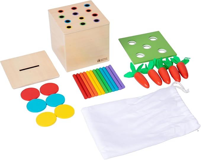 Adena Montessori Play Kit for 13-15 Month Baby,10 in 1 Wooden Learning Educational Toys for Toddler,Include Color Pegs&Rings,Object Permanence Ball Push and More,Christmas Birthday Gift for Boys Girl