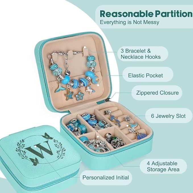 Charm Bracelet Making Kit, Kid Jewelry Making Kit for Girls 8-12, Unicorn Craft Kits for Teen Girls Toys Ages 3-10 Years Old Girl Gifts Trendy Stuff Birthday Christmas Gift with Initial Jewelry Box- W