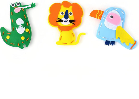 Kids Sewing Kit for Beginner Her His 1st Art & Craft, Includes 3 Stuffed Animal Dolls, Instructions & Plush Felt Materials for Learn to Sew, Embroidery Animal