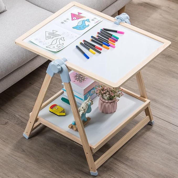 Adena Montessori Art Easel for Kids, 2 in 1 Adjustable Wooden Standing Art Easel & Toys Table Montessori Learning Furniture for 3-8 Years Old Children