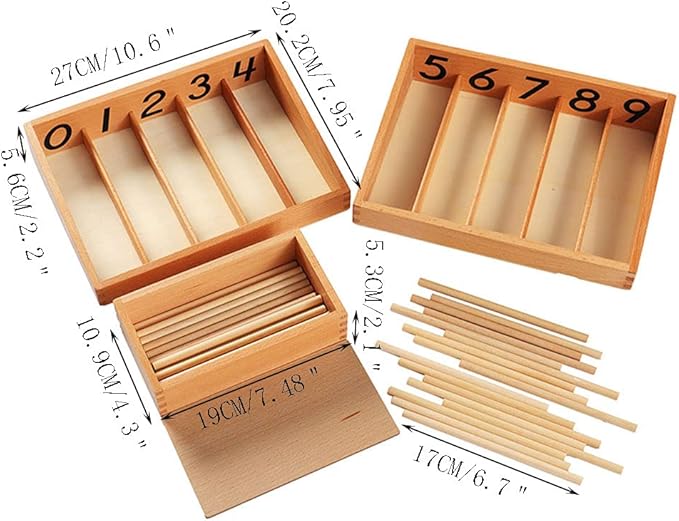 Kghios Montessori Spindle Box with 45 Spindles Montessori Math Toys Material for Toddlers Kids 3 Years Old
