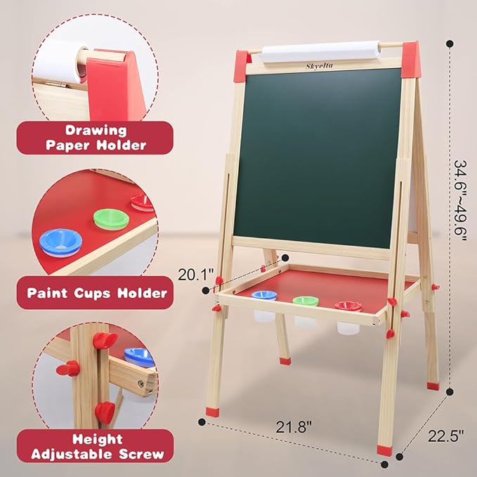 Art Easel for Kids Ages 4-8 9-12,Double Sided Wooden Kids Easel Drawing Board with Magnetic Chalkboard,3-Level Height Adjustable,100+ Accessories,Gift & Art Supplies for Kids