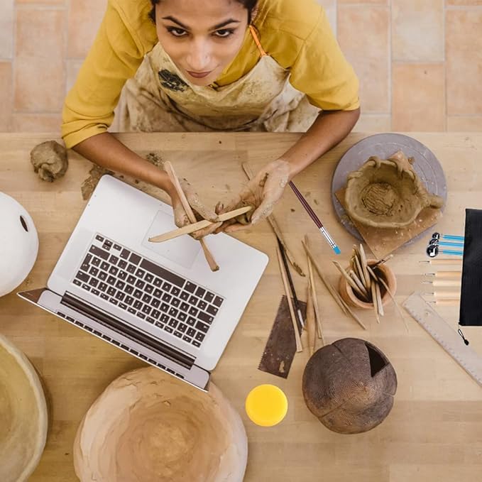 Clay Tools for Pottery Ceramic Sculpting, Yagugu 25Pcs Basic Wood Ceramics Carving Polymer Clay Tool Supplies kit Accessories for Kids, Adults and Artists Modeling Shaping Building for Art&Craft