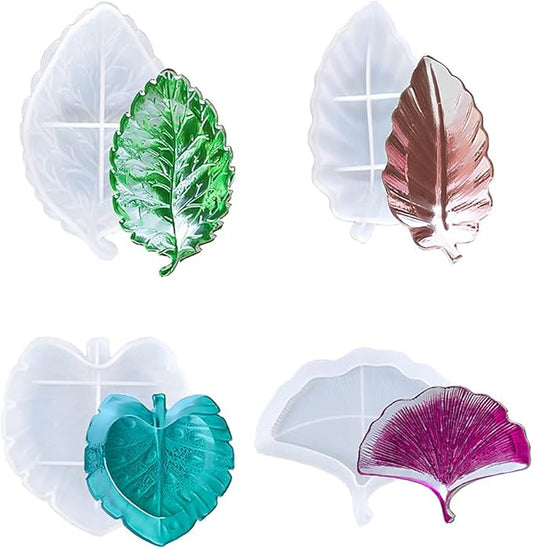 Leaf Tray Resin Silicone Mold 4PCS Set, Resin Fruit Bowl Moulds Epoxy Casting Molds for DIY Jewelry Container, Candy Holder, Soap Dish