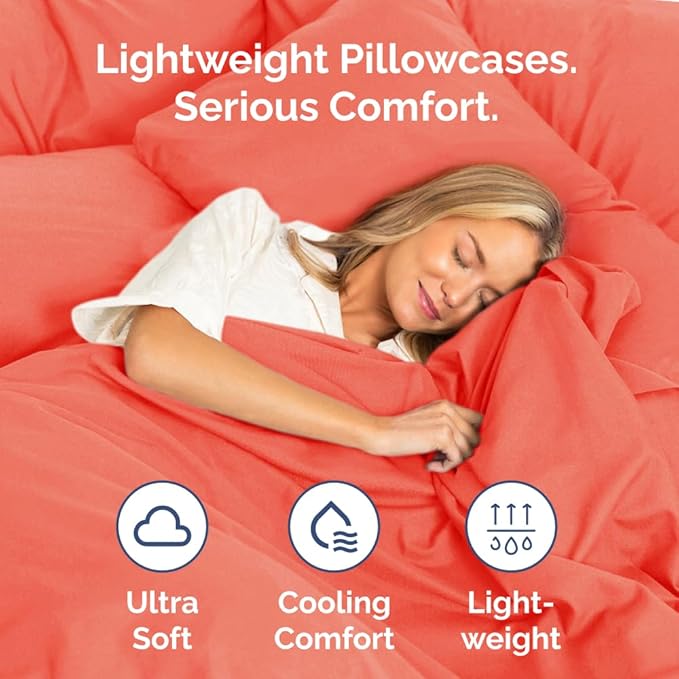 Queen Pillow Cases Set of 4 - Ultra Soft Hotel Quality Pillowcase Covers - Comfy, Cozy & Wrinkle Free - Shrinkage, Stain and Fade Resistant - Machine Washable Pillow Protectors - 4 Piece Set - Coral
