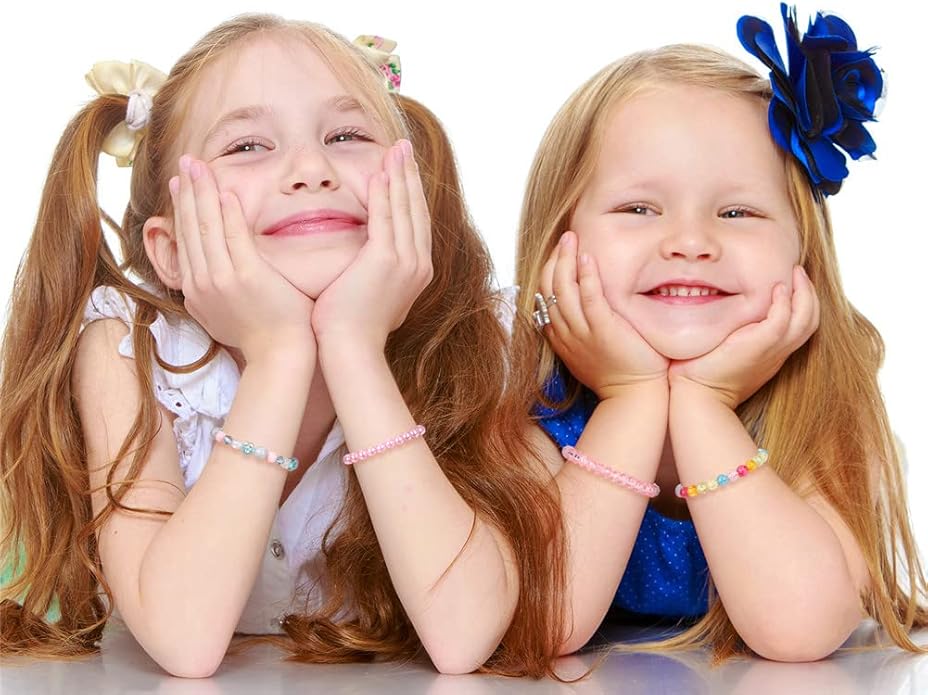 6 Pieces Princess Bracelets,Rainbow Stretchy Bead Bracelets Pink Love Bracelet,Girls Costume Jewelry Set