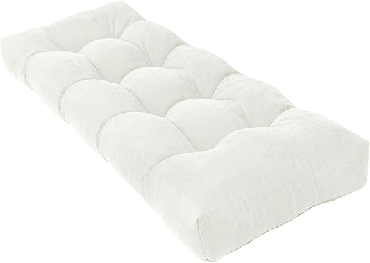 Bench Cushion 45 Inch - Chenille, High-Density Memory Foam, Non-Slip Bottom, Soft Durable Indoor Tufted Long Seat Cushion for Window Garden Furniture (White, 45x18x4 Inch)