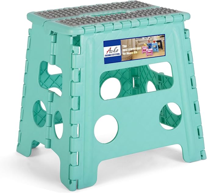 ACKO 10pack Folding Step Stool 13 Inch Stool Heavy Duty Plastic Foldable Step Stools for Kids, Stepping Stool with Handle, Folding Stool Suitable for Kitchen Hold Up to 300 LB (Teal)