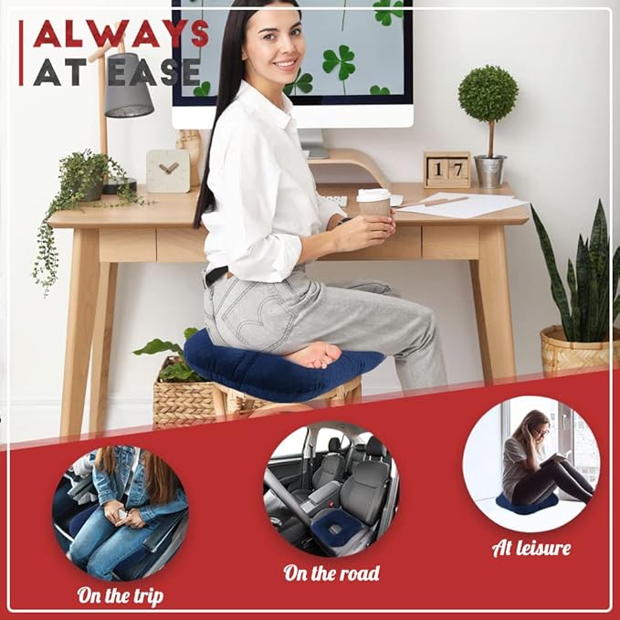 Stuffed Donut Pillow Seat Cushion | for Tailbone and Coccyx Pain, Hemorrhoids, Bed Sores, Pregnancy, Prostate, Surgery Recovery, Sitting Pressure Relief, for Home, Office and Car (Dark Blue)