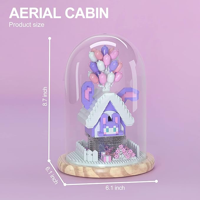 House Building Blocks Kit Toys Building Set, Miniature 1418 Pcs Micro Bricks Collectible Creative Teen Girl Gifts Age 14 and Up, Dust Cover, and Wooden Base Up Balloon Castle Set