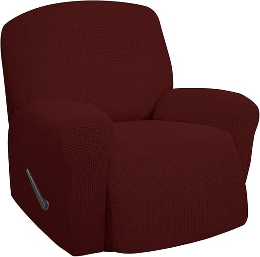 Easy-Going Oversized Recliner Stretch Sofa Slipcover Sofa Cover 1 Piece Furniture Protector Couch Soft with Elastic Bottom Kids,Polyester Spandex Jacquard Fabric Small Checks(Oversize Recliner,Wine)