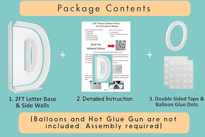 2FT Letter D Mosaic Balloon Frame Letter DIY Fillable Letters Kit for Birthday Party Wedding Backdrop Decor