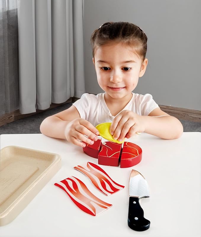 Hape Tasty Proteins Set | Wooden Pretend Play Food Set for Kids, Basic Play Cooking Ingredients and Accessories Set, Multicolor