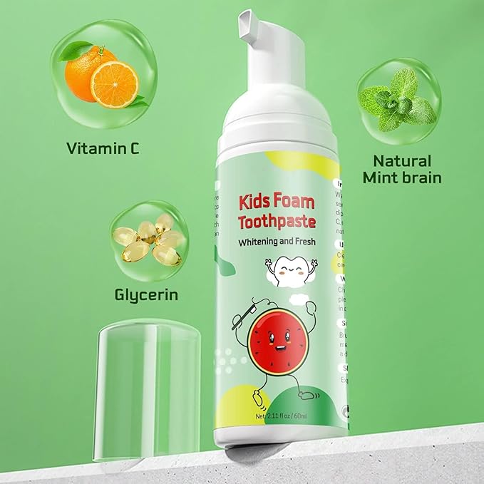 Foam Toothpaste Kids,Toddler Whitening Toothpaste with Low Fluoride & Natural Formula to Reduce Plaque,Kids Foaming Toothpaste for U Shaped Toothbrush for Children (Watermelon)