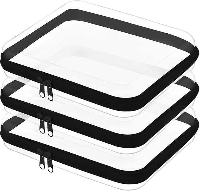 Clear Hard Shell Zipper Case,Clear Toy Storage Pouch,Waterproof Transparent Organizer Cosmetic Case for Travel, Office, Home (Black, 3*M)