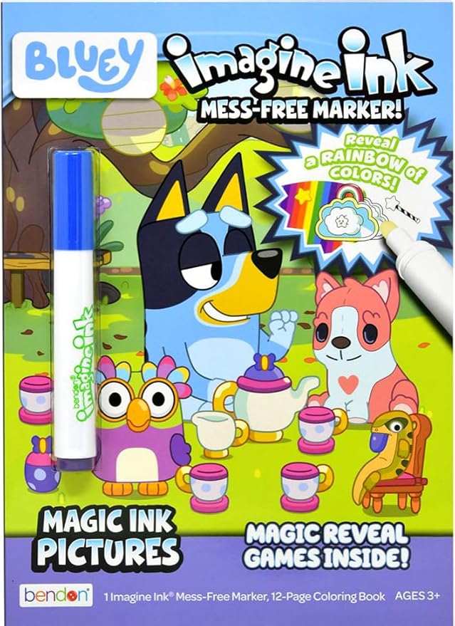 Bluey Magic Ink Coloring Book Set for Kids- Bundle with 2 Bluey Imagine Ink Coloring Books with Invisible Ink Pens, Stickers and More