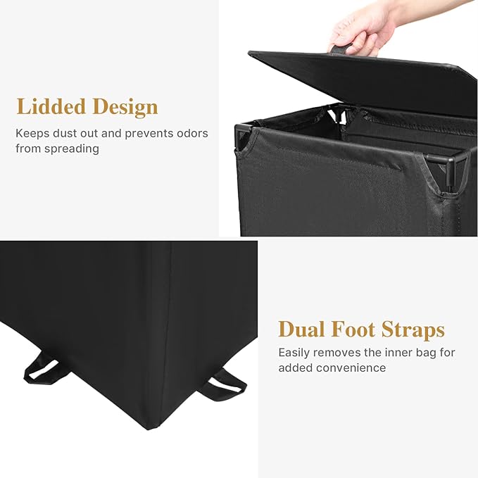 Foluck 60L 2-in-1 Laundry Hamper with Laundry Backpack, Waterproof Basket with Lid, Laundry Bag with Shoulder Straps and Mesh Pocket, Hamper for College Dorm, Travel, Apartment, Laundromat