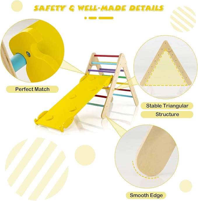 HONEY JOY Triangle Climber with Ramp, 2-Side Ramp for Climb & Slide, Kids Climbing Triangle Ladder for Daycare, Gym & Playground, Wooden Montessori Climbing Toys for Toddlers, Gift for Boys Girls