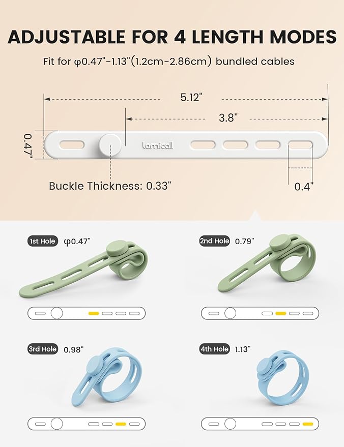Lamicall 30Pack Silicone Cable Ties Cord Organizer, Multi Color Elastic Cable Management Wraps, Home Decor Organizer Ties Accessories for Phone Charger Electrical Cord, Chritsmas Travel Essentials