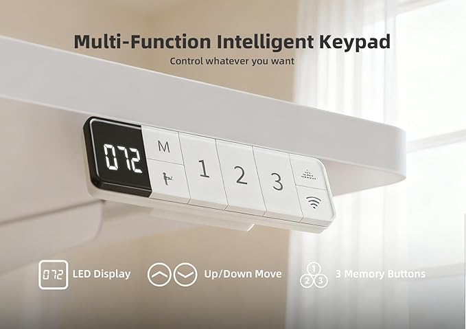 Seang Electric Height Adjustable Standing Desk, 55 x 24 Inch Sit-Stand Desk with T-Shaped Frame, 3 Memory Presets & Cable Management for Home Office Computer Workstation, White Frame/White Top
